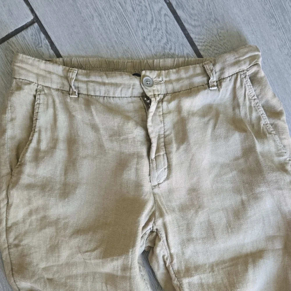 Zara Man Tan Khaki Linen Blend Elastic Waist Straight‎ Leg Pants Size S